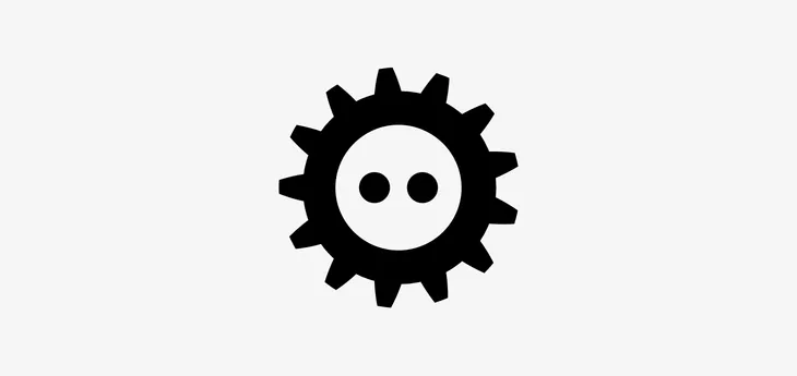 The FOSEM logo. It consists of a gear, with two fots standing for the yes.