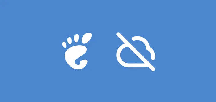 A banner with the GNOME logo and a cloud crossed out