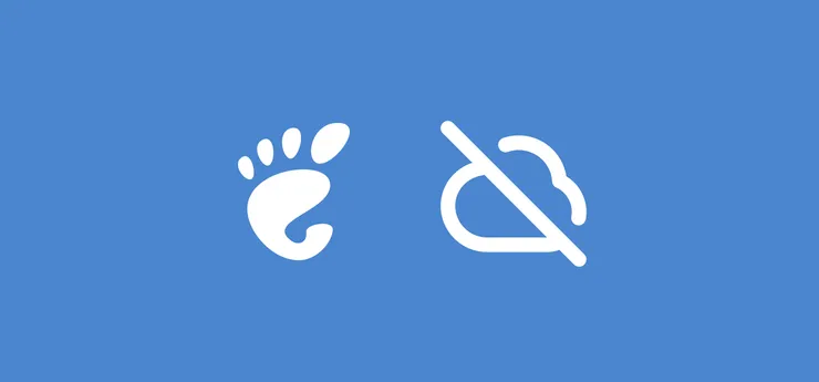 A banner with the GNOME logo and a cloud crossed out