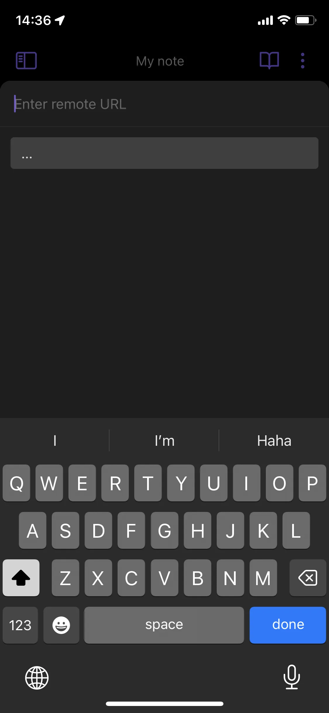 A screenshot of Obsidian on iOS with a bottom sheet. It is mostly empty and prompts the user for a "remote."